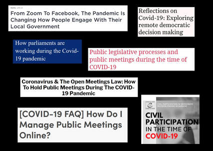 Headlines about online government meetings.