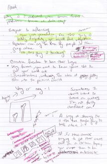 Picture of hand-written and highlighted interview notes.